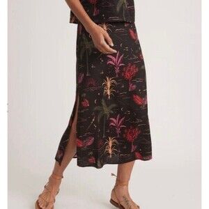 NWOT Marine Layer Women's Ryan Midi Slip Midnight Palms Hemp Skirt 14
